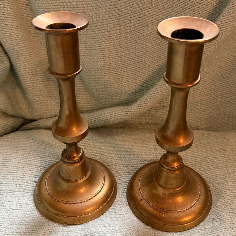 19th century push-up brass candlestick pair
